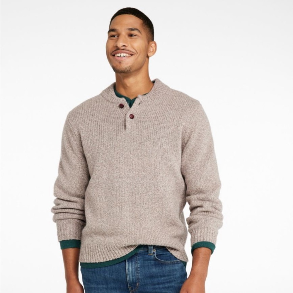 LL Bean Classic Ragg Lambs Wool Henley Pullover Sweater Mens Size XXL Tan